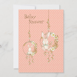 Roze Baby shower van Bunny Animal Floral Kaart