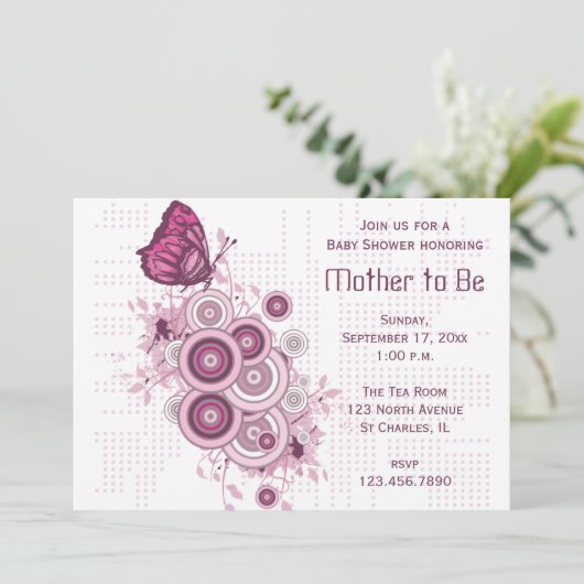 Roze Baby shower van Butterfly Kaart (Staand voorkant)