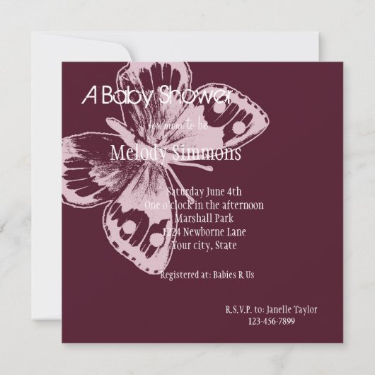 Roze Baby shower van Butterfly Kaart (Achterkant)