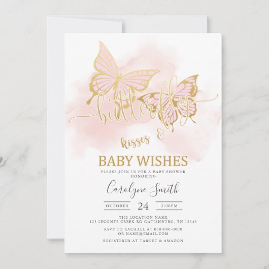 Roze Baby shower van Butterfly Kaart (Voorkant)