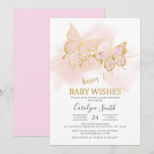 Roze Baby shower van Butterfly Kaart (Voorkant / Achterkant)
