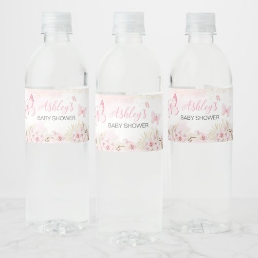 Roze Baby shower van Butterfly Waterfles Etiket (Flessen)