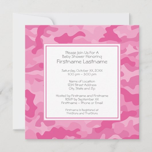Roze Baby shower van Camo of Partij Kaart (Voorkant)