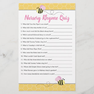 Roze Baby shower van de bijen Nursery Rhyme Quiz