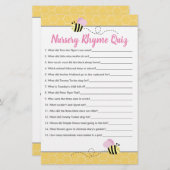 Roze Baby shower van de bijen Nursery Rhyme Quiz (Voorkant / Achterkant)