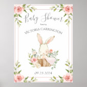 Roze Baby shower van de Floral Bunny Poster (Voorkant)