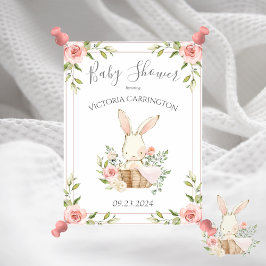 Roze Baby shower van de Floral Bunny Poster