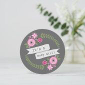 Roze Baby shower van de Floral Wreath & Banner Gir Kaart (Staand voorkant)