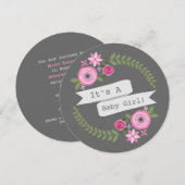 Roze Baby shower van de Floral Wreath & Banner Gir Kaart (Voorkant / Achterkant)