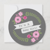 Roze Baby shower van de Floral Wreath & Banner Gir Kaart (Voorkant)