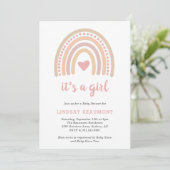 Roze Baby shower van de Heart Cute Girl Boho Rainb Kaart (Staand voorkant)