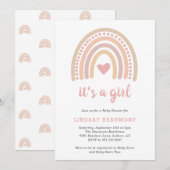 Roze Baby shower van de Heart Cute Girl Boho Rainb Kaart (Voorkant / Achterkant)