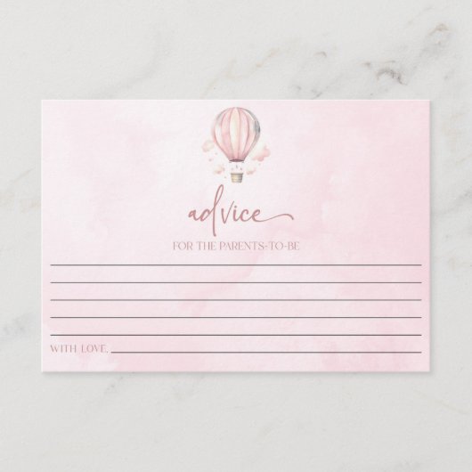 Roze Baby shower van de luchtballon Advieskaart (Voorkant)
