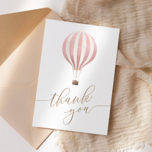 Roze Baby shower van de luchtballon Bedankkaart