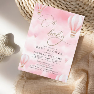 Roze Baby shower van de luchtballon Kaart