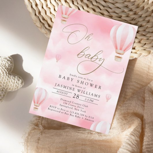 Roze Baby shower van de luchtballon Kaart