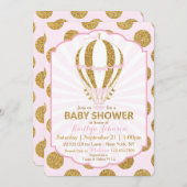 Roze Baby shower van de luchtballon Kaart (Voorkant / Achterkant)