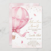 Roze Baby shower van de luchtballon Kaart (Voorkant / Achterkant)