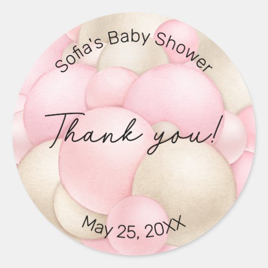 Roze Baby shower van de luchtballon Ronde Sticker (Voorkant)