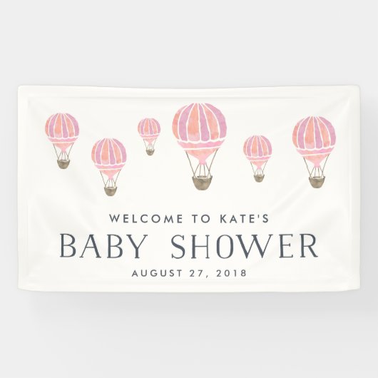 Roze Baby shower van de luchtballon Spandoek (Horizontaal)