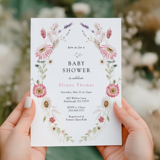 Roze Baby shower van de weide van de Wilde Bloem Kaart