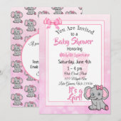 Roze Baby shower van Elephant Girl Kaart (Voorkant / Achterkant)