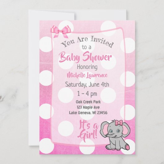 Roze Baby shower van Elephant Girl Kaart (Voorkant)