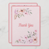 Roze Baby shower van Floral Bedankkaart (Voorkant / Achterkant)