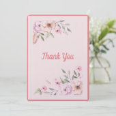 Roze Baby shower van Floral Bedankkaart (Staand voorkant)