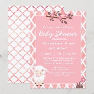 Roze Baby shower van Floral Cute Lamb Kaart