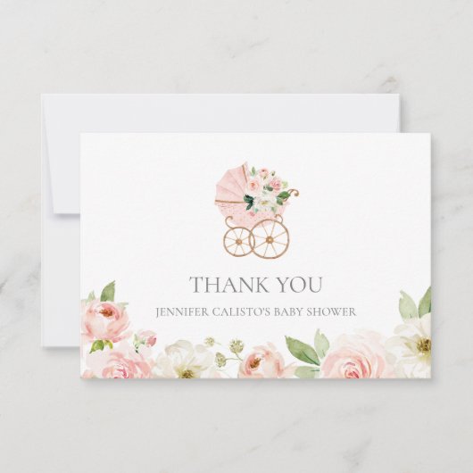 Roze Baby shower van Floral Girl Bedankkaart (Voorkant)