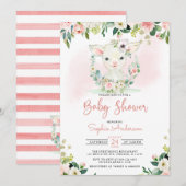 Roze Baby shower van Floral Girl Lamb Kaart (Voorkant / Achterkant)