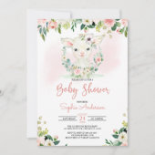 Roze Baby shower van Floral Girl Lamb Kaart (Voorkant)