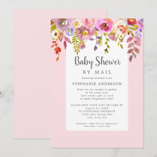 Roze Baby shower van Floral Girl per post Kaart (Voorkant / Achterkant)