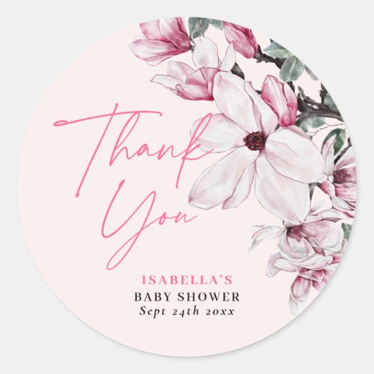 Roze Baby shower van Floral Girl Ronde Sticker (Voorkant)