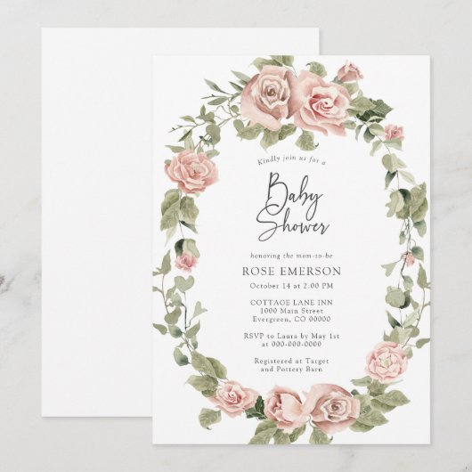 Roze Baby shower van Floral Kaart (Voorkant / Achterkant)