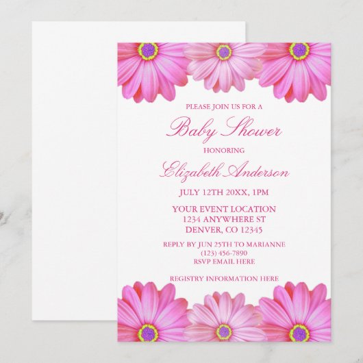 Roze Baby shower van Floral Kaart (Voorkant / Achterkant)