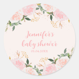 Roze Baby shower van Floral Ronde Sticker