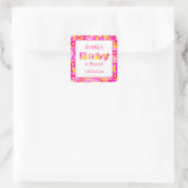 Roze Baby shower van Floral Vierkante Sticker (Tas)