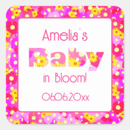 Roze Baby shower van Floral Vierkante Sticker