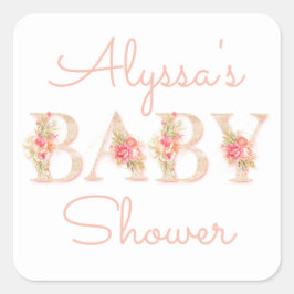 Roze Baby shower van Floral Vierkante Sticker