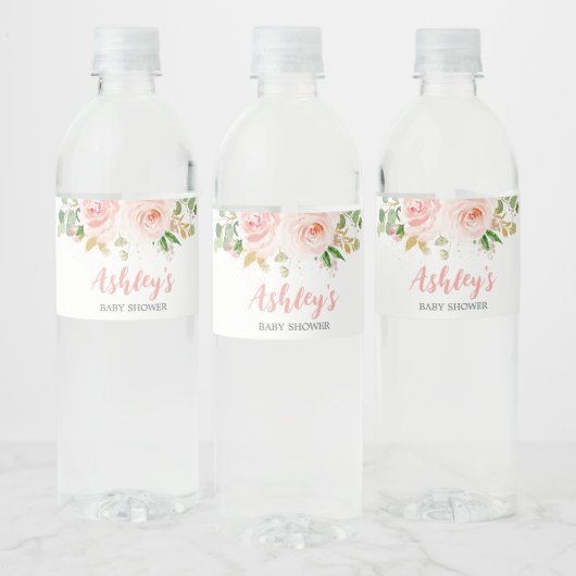 Roze Baby shower van Floral Waterfles Etiket (Flessen)