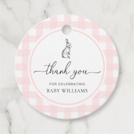Roze Baby shower van Gingham Bunny Rabbit Bedankjes Labels