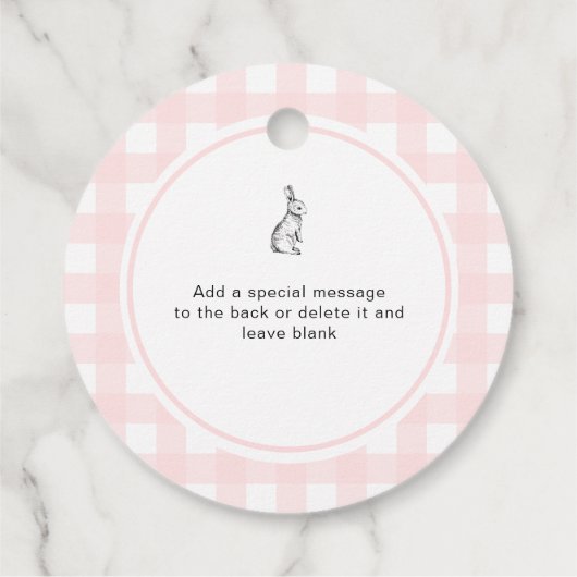 Roze Baby shower van Gingham Bunny Rabbit Bedankjes Labels (Achterkant)