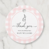 Roze Baby shower van Gingham Bunny Rabbit Bedankjes Labels (Voorkant)