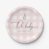 Roze Baby shower van Gingham Bunny Rabbit Papieren Bordje (Voorkant)