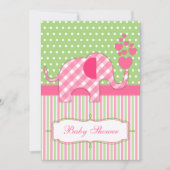 Roze Baby shower van Gingham Elephant Kaart (Voorkant)