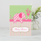 Roze Baby shower van Gingham Elephant Kaart (Staand voorkant)