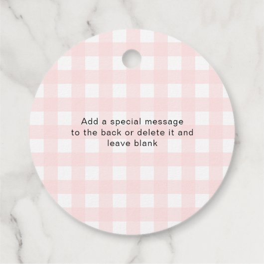 Roze Baby shower van Gingham, gerimpeld met liefde Bedankjes Labels (Achterkant)