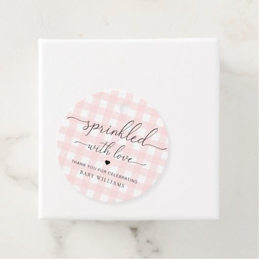 Roze Baby shower van Gingham, gerimpeld met liefde Bedankjes Labels (In situ)